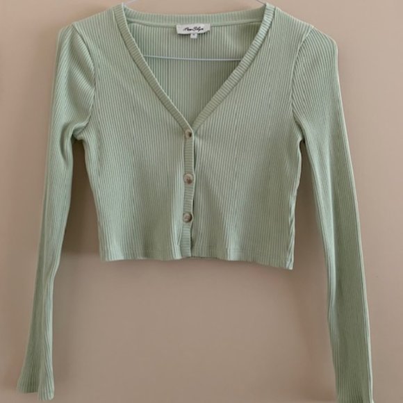 Miss Shop Cotton Light Green Cardigan 
